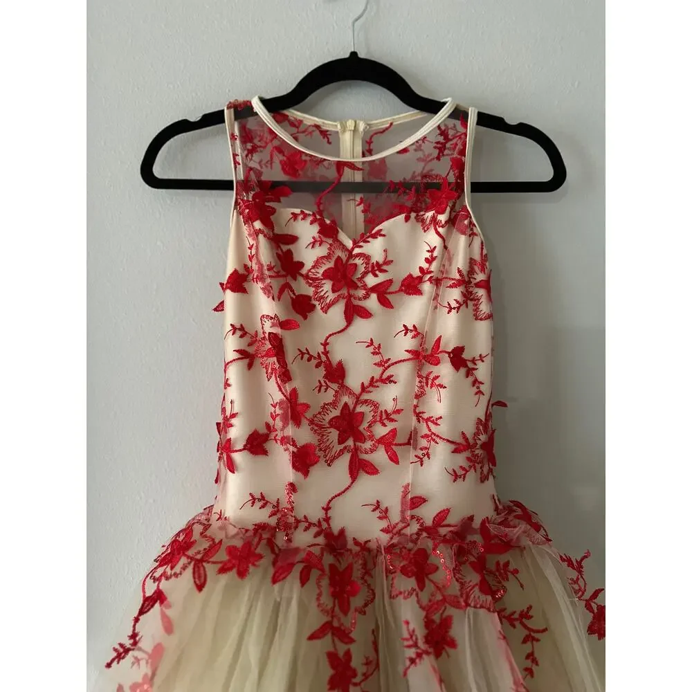 REVOLUTION DANCE Ballet Floral Applique Tulle Dance Costume in Beige Size LC